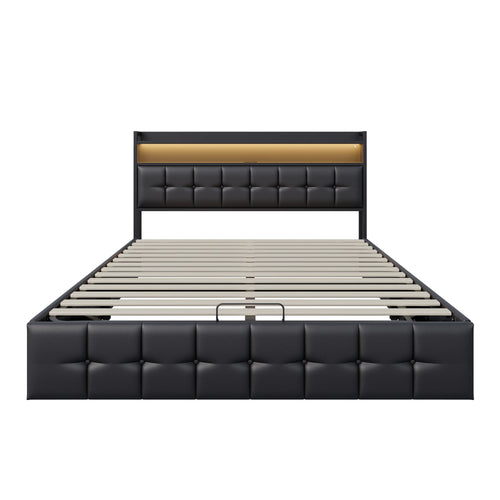 Storage Bed,Upholstered Bed 140/160x200cm,Headboard with LED Lighting and Charging USB,Double Bed with Storage Space,No mattress