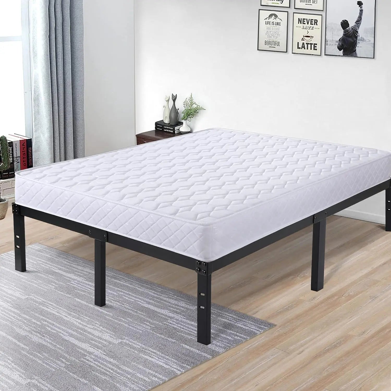 DDPNKL Metal Bed Frame 16 Inch, Heavy Duty Bed Frame with Wooden Slats, 16 Inch Mattress Foundation/No Box Spring Needed - vue 6 sur 10