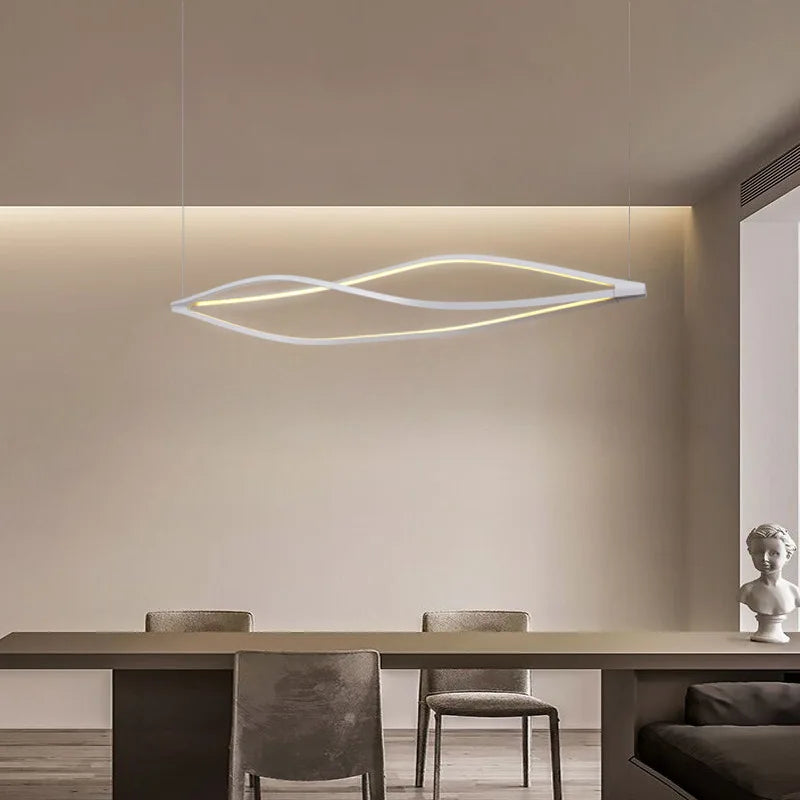 SANDYHA nordique longue bande salle à manger lustre créatif vague Style Art lampara De Techo Led Para Sala étude barre suspension - vue 3 sur 10