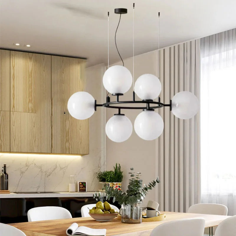 lustre en verre avec anneau noir design moderne et réglable - vue 5 sur 8