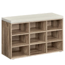 VASAGLE Shoe Bench, Storage Bench with Padded Seat, with Cushion, 9 Compartments, Adjustable Shelves, for Living Room, Hallway