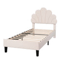 Youth Bed, Upholstered Bed, Skin-friendly Velvet Fabric, With Solid Flower-shaped Headboard and Slatted Frame, 90 x 200 cm