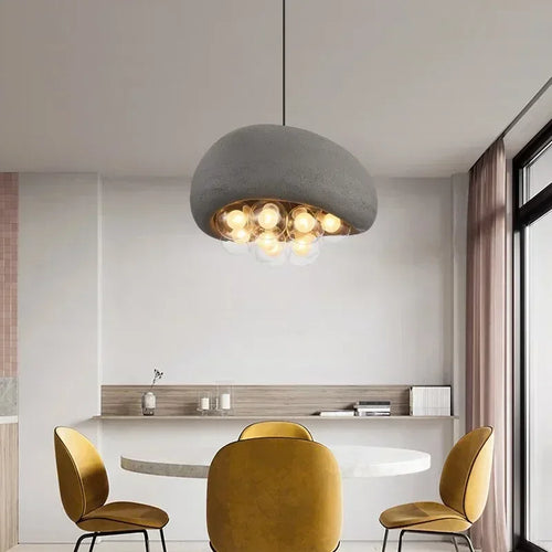 Minimalist wabi sabi style pendant chandelier with LED lighting - vue 2 sur 12
