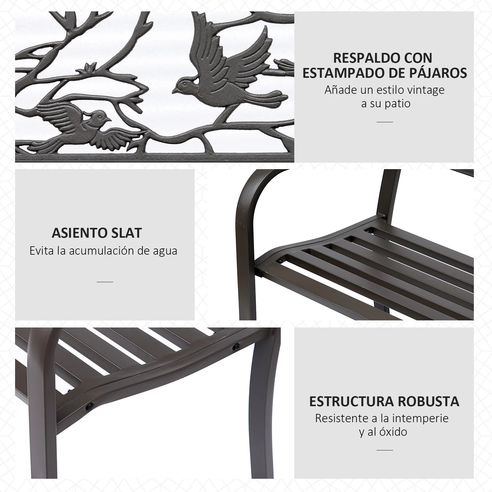 banc de jardin marron avec dossier animal design élégant et confortable - vue 7 sur 6