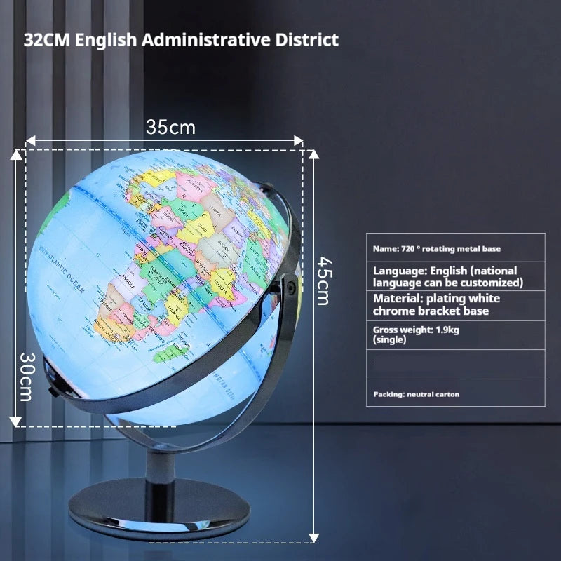 globe terrestre rotatif éducatif lumineux en anglais pour géographie - vue 16 sur 18