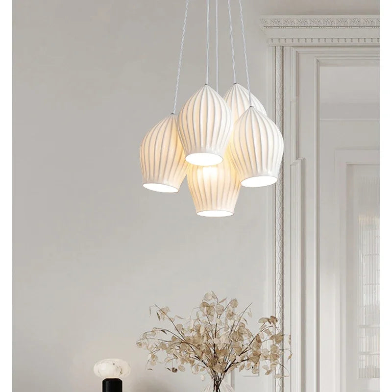 Lamp 3/5 Light Mid Century Pendant Lighting Kitchen Island White Ceramic Cluster Pendant Lights Small Milk Chandelier Vintage - vue 5 sur 10