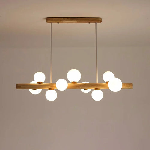 Modern walnut rubber wood chandelier minimalist decor - vue 3 sur 9