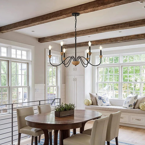 Lustre à 6 têtes rétro américain Rural bois français nordique
