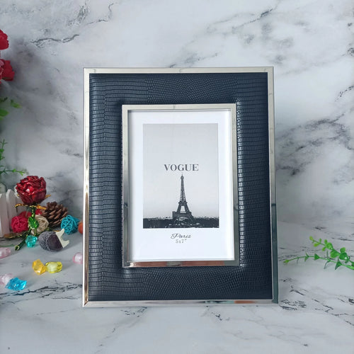European Decorative Photo Frame, Black and White Leather Metal, Modern and Simple, 6/7 in - vue 6 sur 5