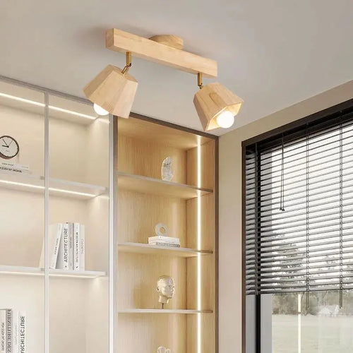 Plafonnier LED moderne en bois pour allée chambre vestiaire toilette magasin couloir luminaire sur rail Long lustre avec projecteur - vue 7 sur 15