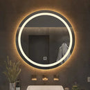 31-inch Round Smart Makeup Mirror, Homestand Oval with Light Backlight Tri-color Touch Fog Removal Wall Hanging Bathroom Mirror