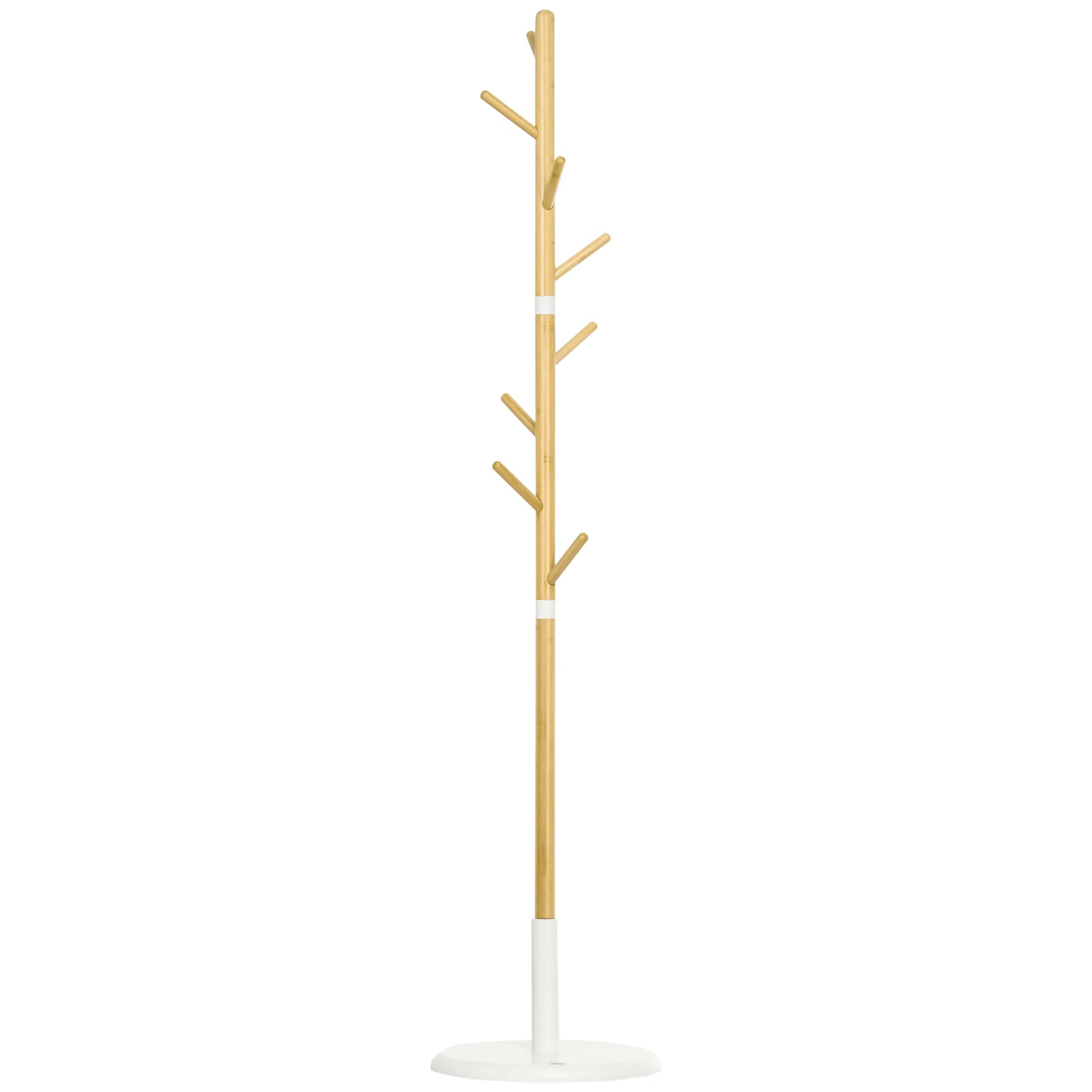 HOMCOM bamboo foot rack with 8 hooks for clothes Ø 37.8x175.6 cm Natural