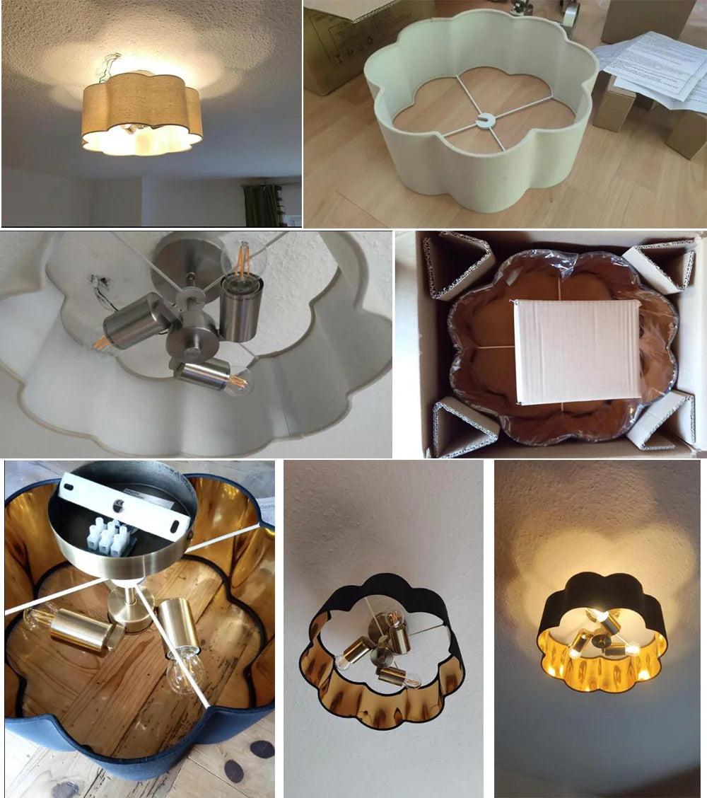 E27 pétale 3 lumières semi-encastré plafonnier tissu abat-jour pour chambre d'enfants chambre cuisine couloir entrée avec ampoule - vue 6 sur 9
