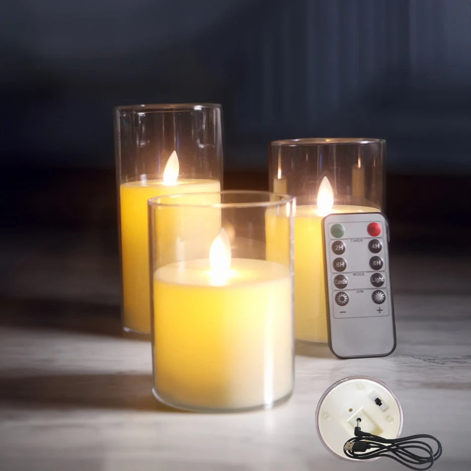 3pcs/set USB Rechargeable Led Pillar Candle,Flameless Remote control,Timer LED Candle Light table decorative,Christmas Candles - vue 7 sur 7