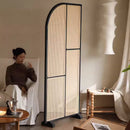 Japanese-style solid wood rattan screen partition is opposite the door to the home, living room entrance is blocked, and mobile