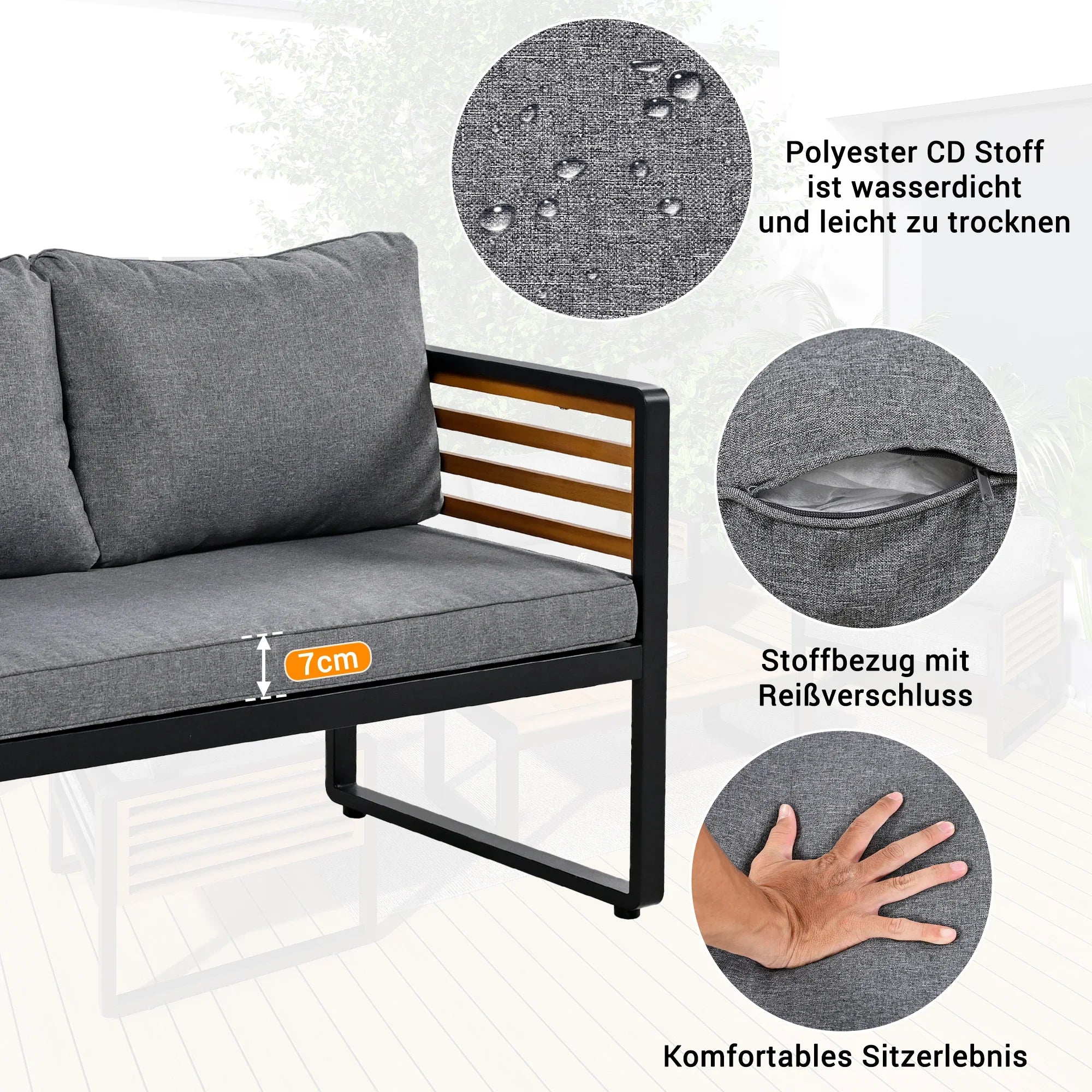 salon de jardin 4 pièces avec canapé et chaises en fer galvanisé - vue 5 sur 6