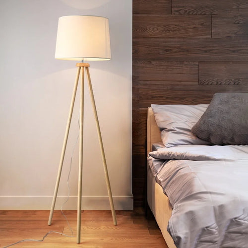 Nordique bois art bois massif lampadaire tissu art abat-jour salon chambre chevet décoration de la maison moderne lampadaire LED