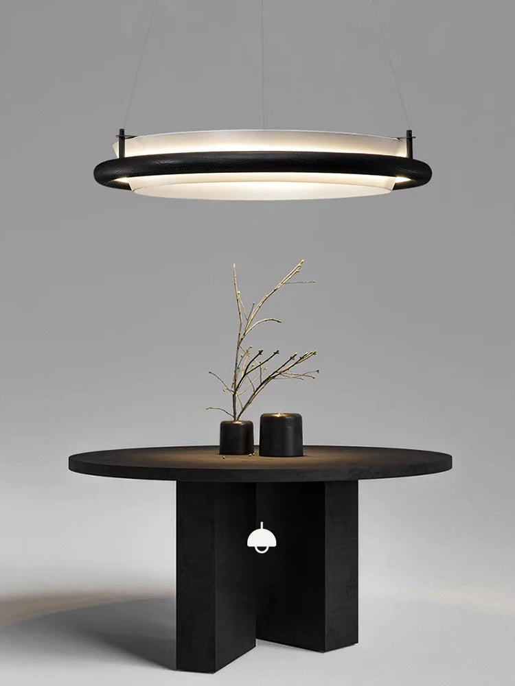 lustre led en bois noir décoration moderne lampes suspendues - vue 2 sur 12