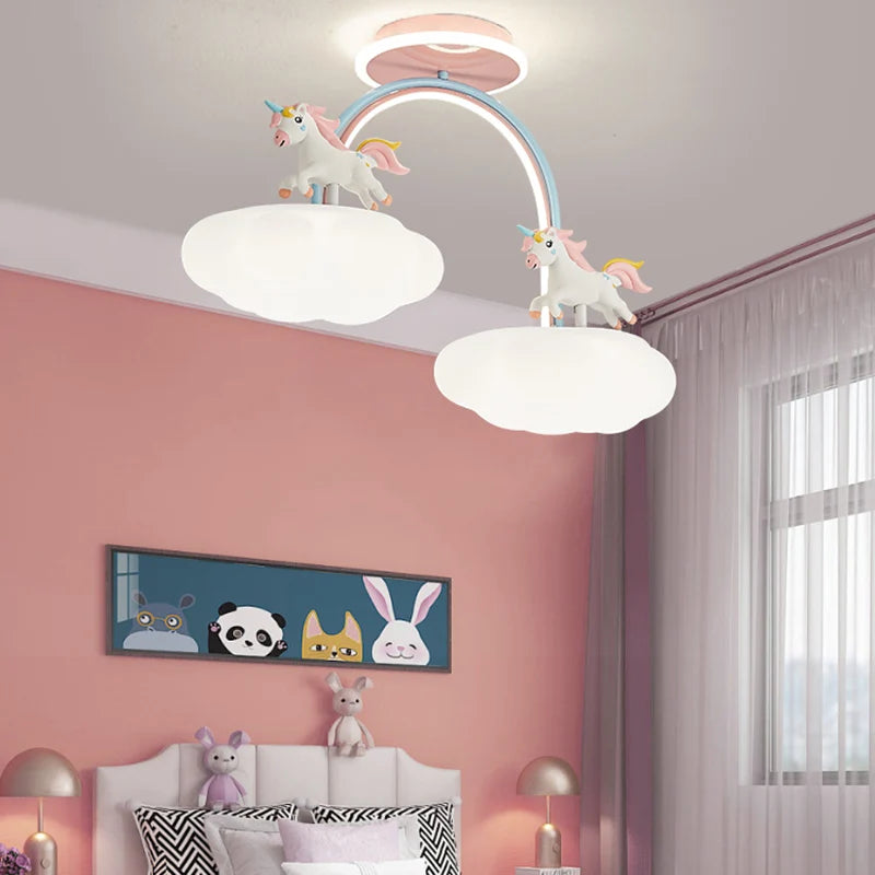 lustre licorne dessin animé avec télécommande pour enfants - vue 2 sur 8