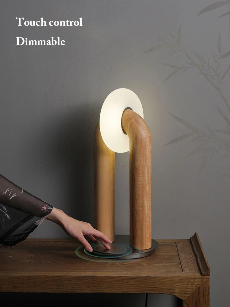 lampes de table vintage en bois massif à contrôle tactile led - vue 3 sur 9