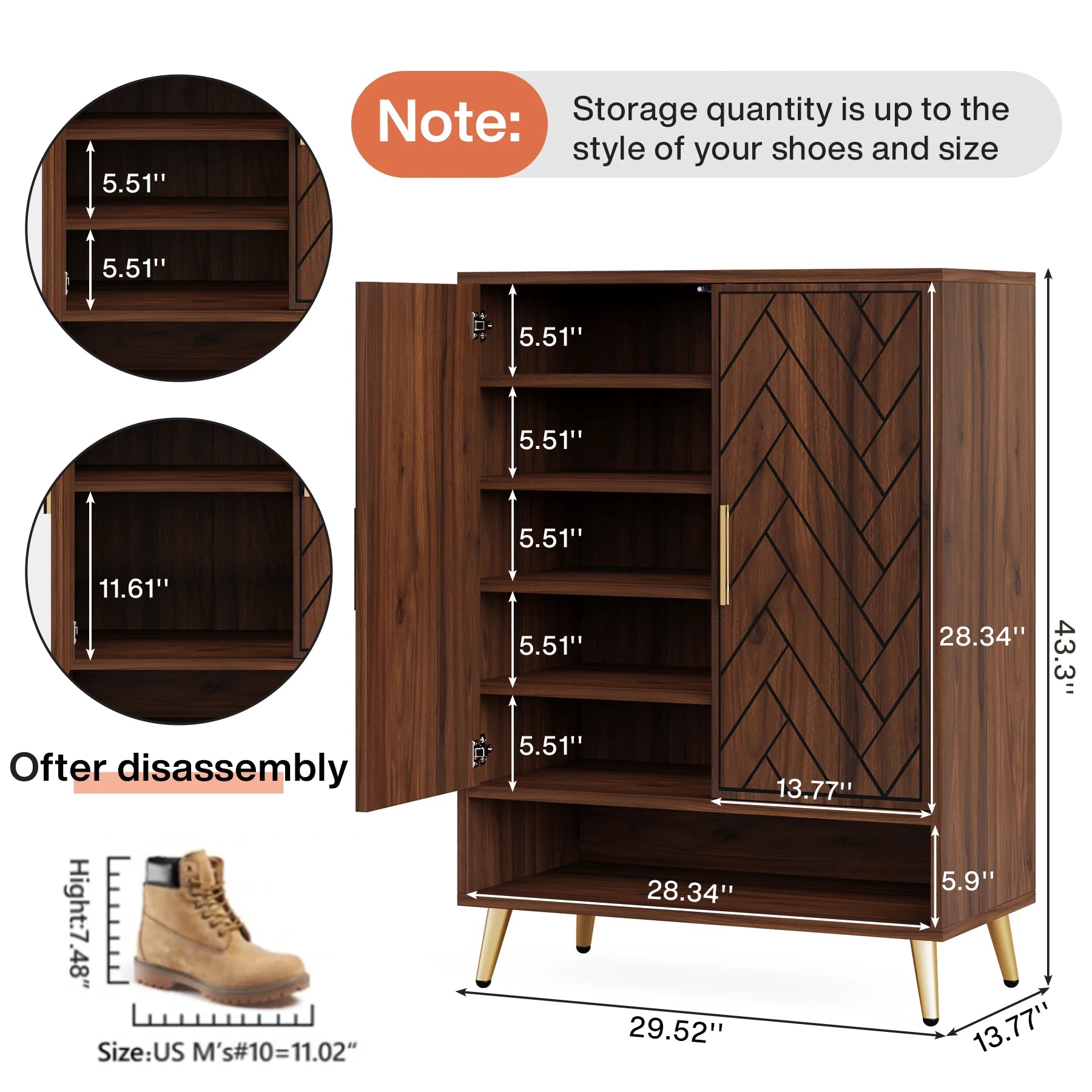 Tribesigns 6-Tier Shoe Cabinet with Doors, Walnut Wooden Shoe Storage Cabinet with Adjustable Shelves for Entryway - vue 6 sur 7
