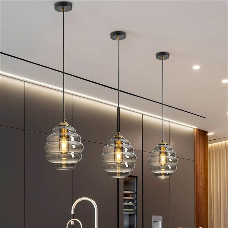 suspension en verre teinté design moderne pour éclairage intérieur - vue 6 sur 15