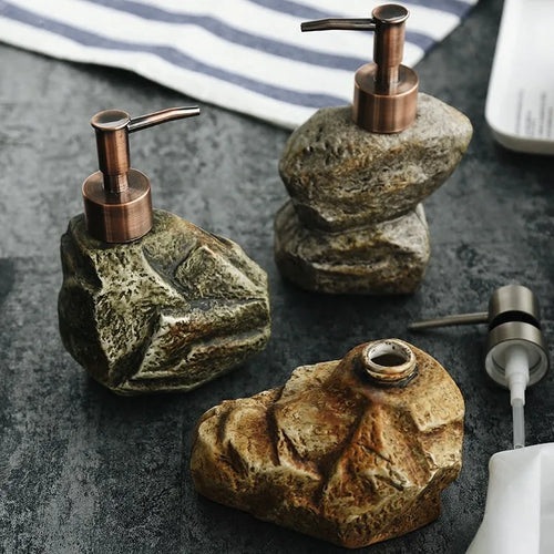 Realistic Ceramic Soap Dispenser - Stone-Like Hand Sanitizer Bottle with Pump, Luxury Shampoo and Shower Gel Refill Bottle - vue 3 sur 8