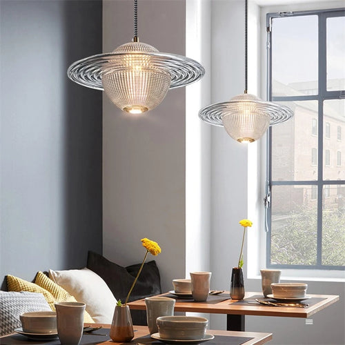 lustre moderne en verre style nordique soucoupe volante led