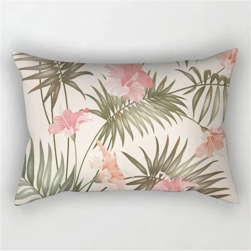 housse de coussin décorative motif feuilles tropicales vertes 30 x 50 cm