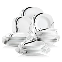 Service vaisselle porcelaine design rayures forme carrée