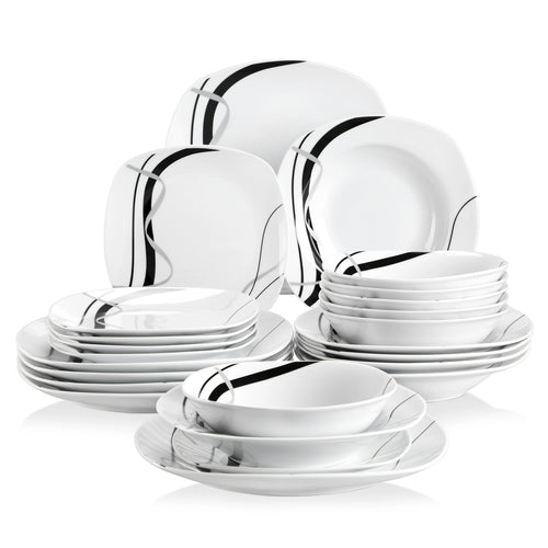 Service vaisselle porcelaine design rayures forme carrée