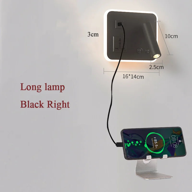 lampe de chevet murale led avec port usb et interrupteur rotatif - vue 12 sur 14