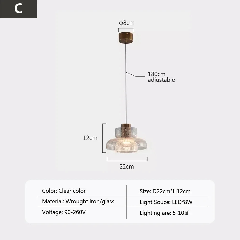 suspension led rétro en verre pour éclairage moderne et ambiance élégante - vue 7 sur 12