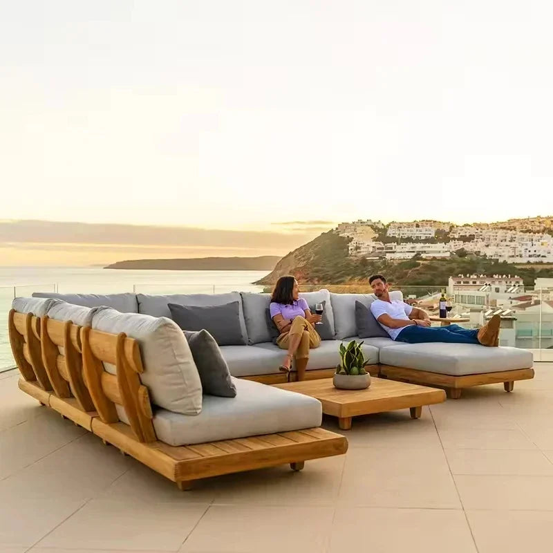 ensemble moderne de meubles d'extérieur en teck pour jardin et patio - vue 3 sur 8