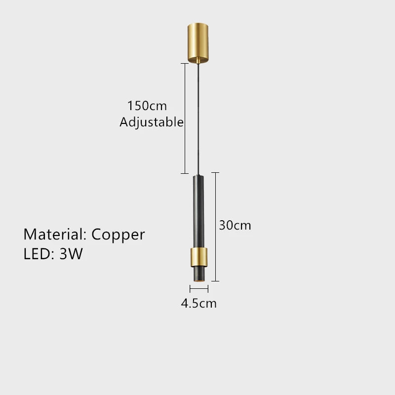 Minimalist luxury copper LED pendant light with adjustable brass cord