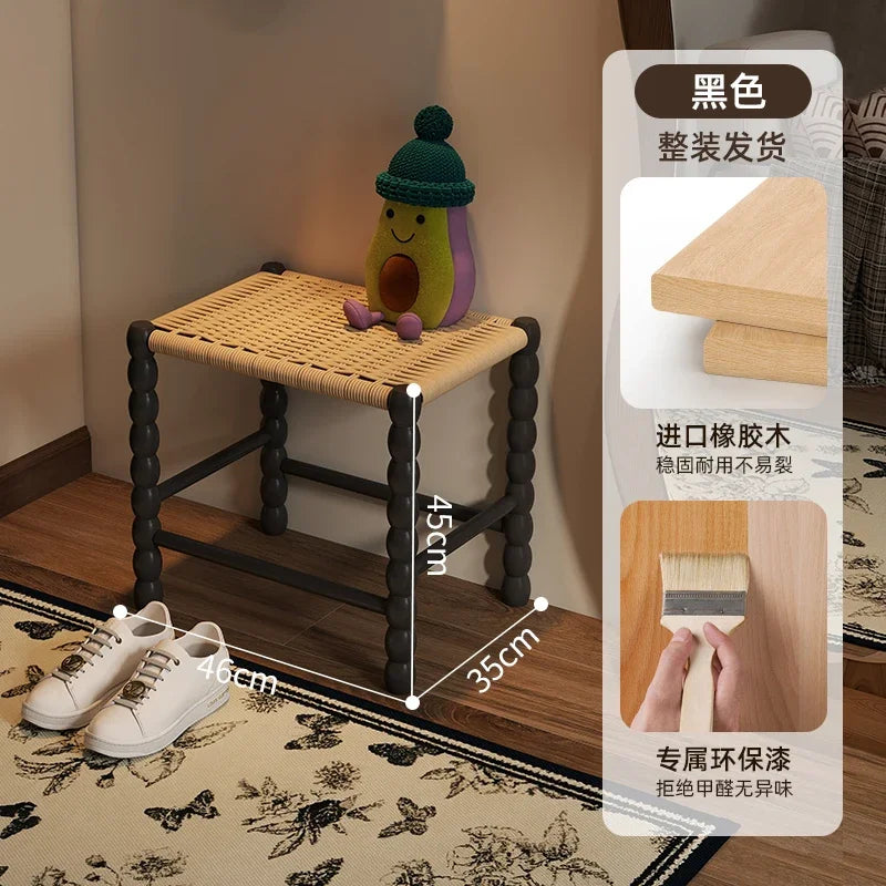 Creative Gourd Stool, French Woven Solid Wood Stool, Household Shoe Changing Stool, Living Room Sofa Side Shelf - vue 9 sur 13