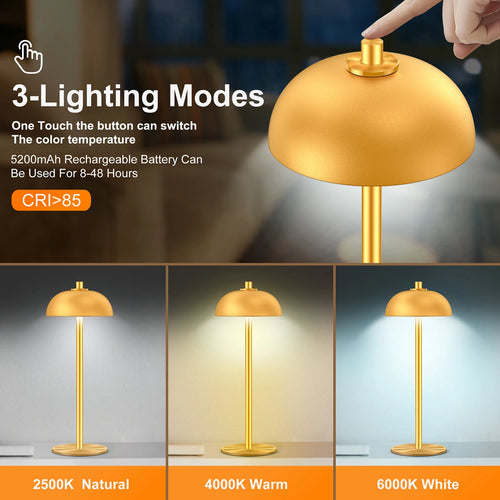 SUBORT Lampe de Table pour Chambre à Coucher Lampe Tactile sans Fil Rechargeable Camping Champignon Lampe créative Lumière d'ambiance USB-C Lampe de Bureau - vue 2 sur 8