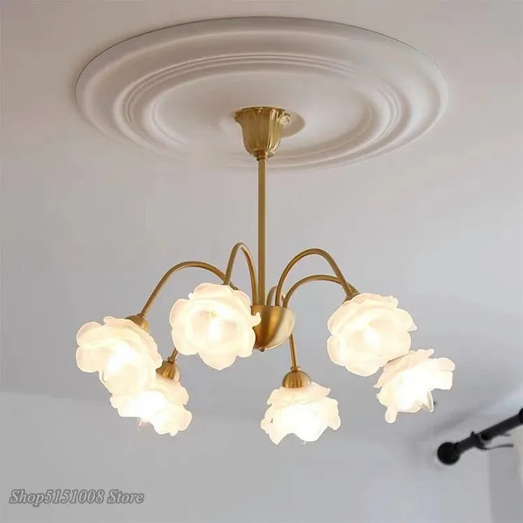 lustre rétro en laiton style français forme de fleur - vue 7 sur 11
