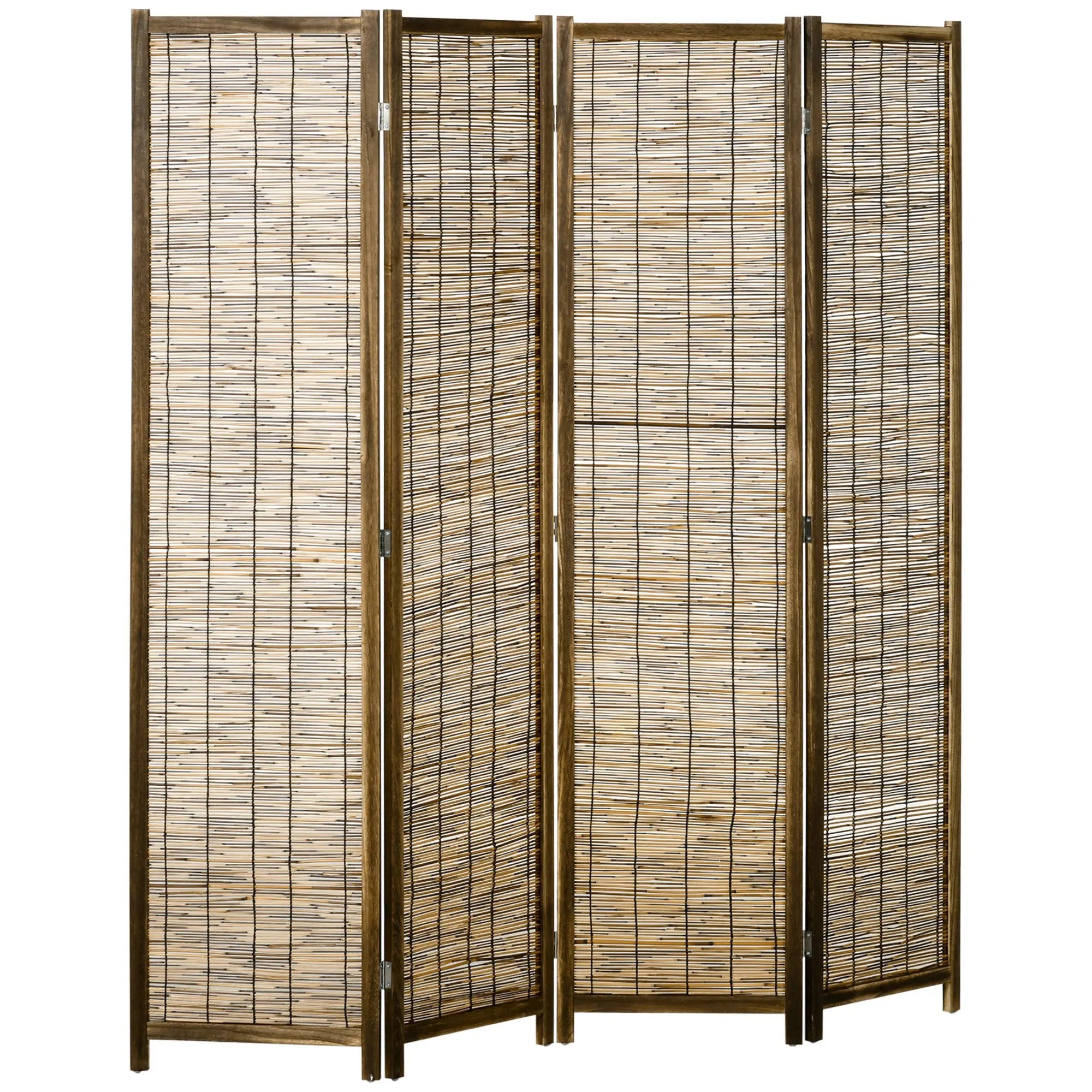 HOMCOM 4 panel folding wooden and Reed 160x1.8x170 cm Natural
