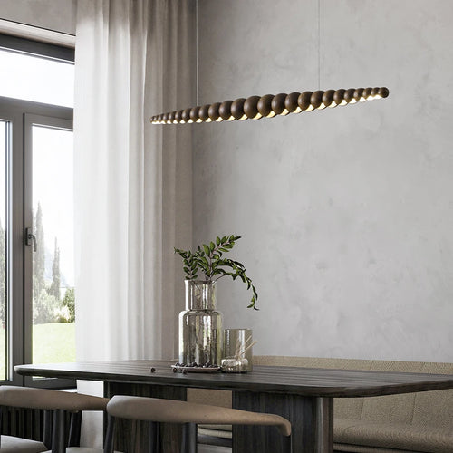 Suspension en bois lampe suspendue Table moderne LED longue lumière linéaire éclairage d'îlot de cuisine pour salle à manger salon bureau - vue 3 sur 10