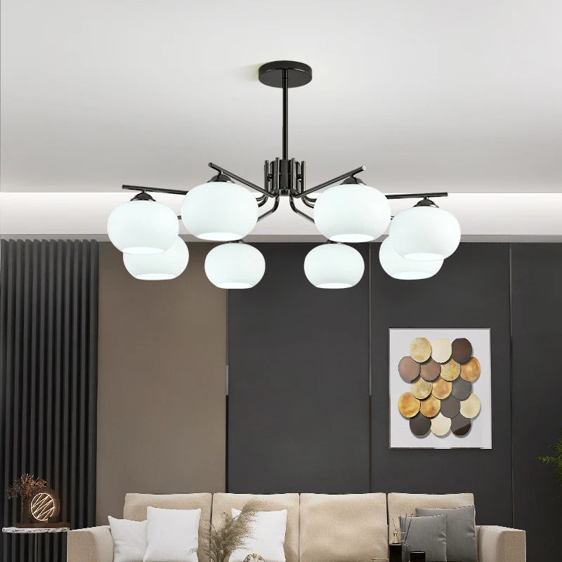 lustre nordique simple en verre blanc pour décoration de plafond - vue 4 sur 18