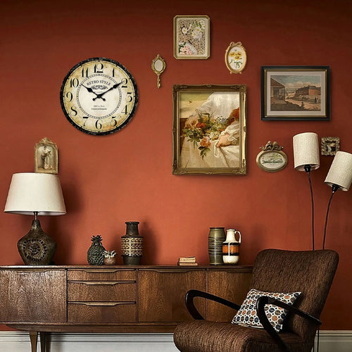 1pc retro wooden wall clock, wall clock designed by Paris watchmaker, non-ticking round silent clock, suitable for living room b - vue 6 sur 7