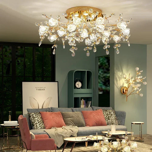 plafonnier led vintage en cristal à fleurs décoratif