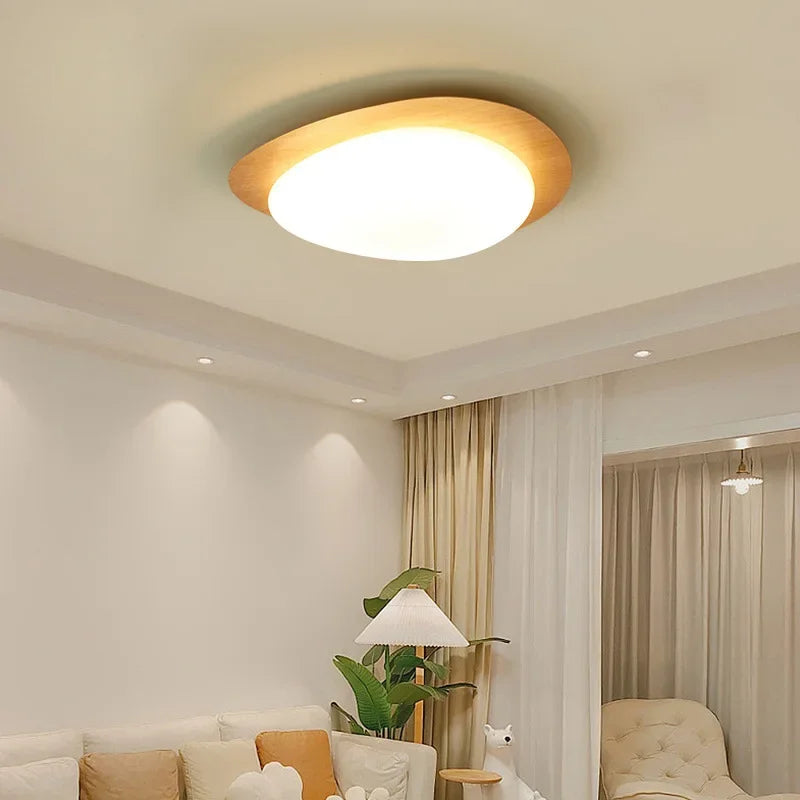 plafonnier led en bois nordique acrylique avec galets noyer - vue 4 sur 12