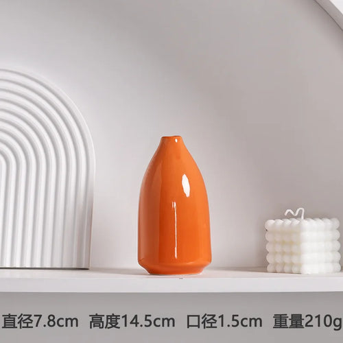 Modern Ceramic Vase with Minimalist Design, Dried Flower Vase, New Chinese Style Ceramic Vase, Luxury Home Decor Orange Ceramic - vue 9 sur 10