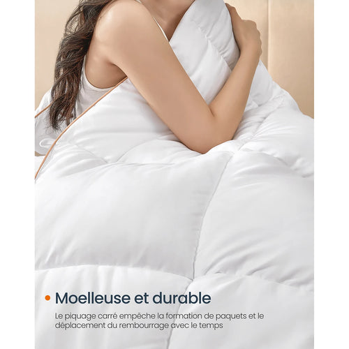 Couette, Duvet 200 x 200 cm, Couette Matelassée avec 8 Boucles, Édredon 300 GSM, Couette Double, Couette à Piquage Carré, Blanc - vue 6 sur 7