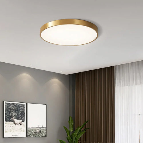 Minimalist brass LED ceiling light with remote control - vue 5 sur 10