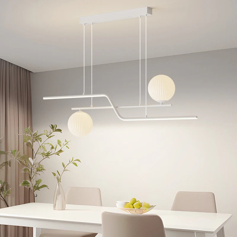 lustre led moderne avec ampoules et abat-jour suspendus - vue 4 sur 8