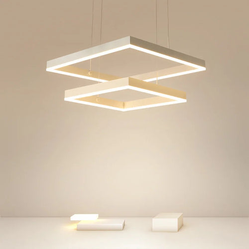 Modern Square LED Chandelier, White Living Restaurant, Kitchen, Bedroom, Rectangular Chandelier, Chandelier
