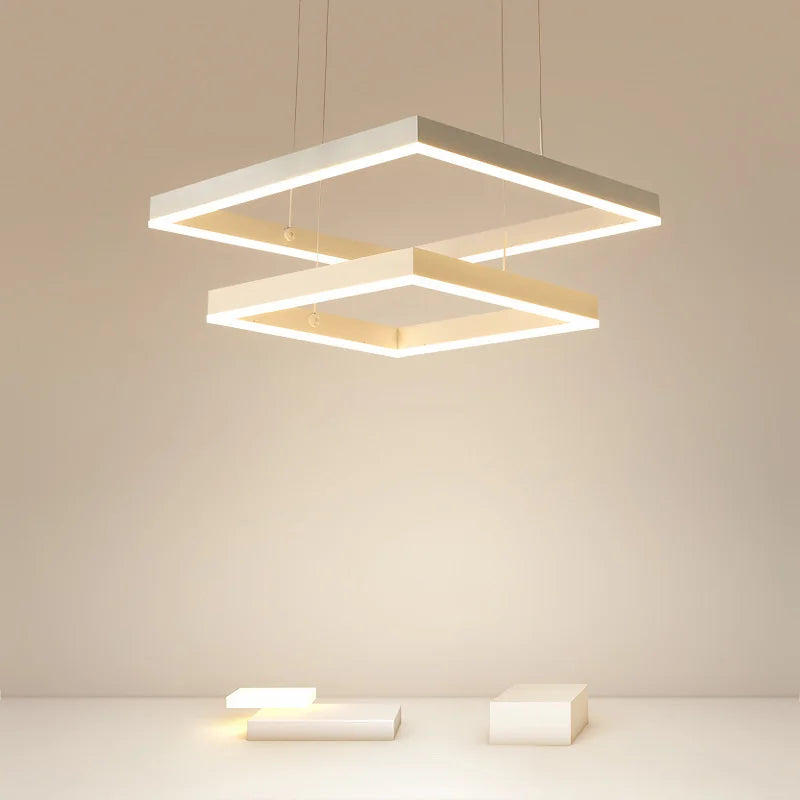 Modern Square LED Chandelier, White Living Restaurant, Kitchen, Bedroom, Rectangular Chandelier, Chandelier - vue 3 sur 11